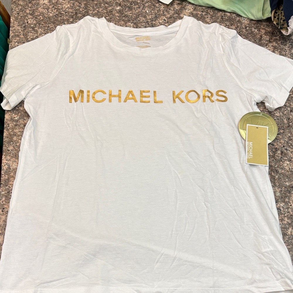 Michael Kors White Tee with Gold Lettering